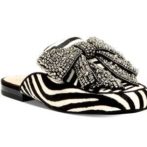 INC Zebra print Rhinestone Bow Mules/ Slides size 8 NWT